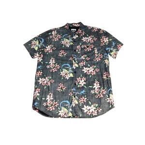 Batman Hawaiian Shirt Mens XL Black Floral Surf Print Vintage DC Batman